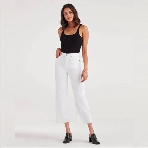 7 For All Mankind New High Waist Straight Leg Raw Hem Jeans White Size 31 - Picture 1 of 12